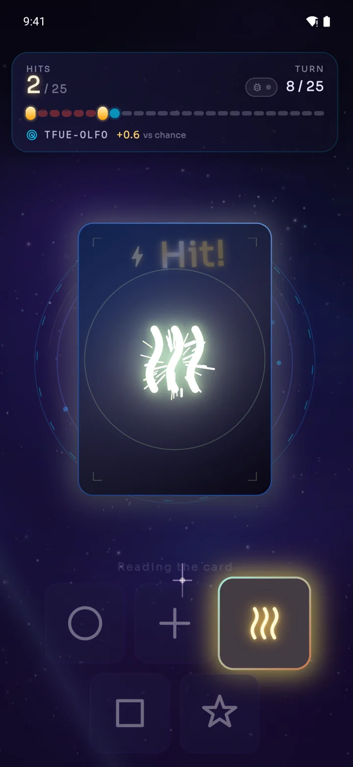 A Zener hit: the waves card revealed with a gold Hit! banner